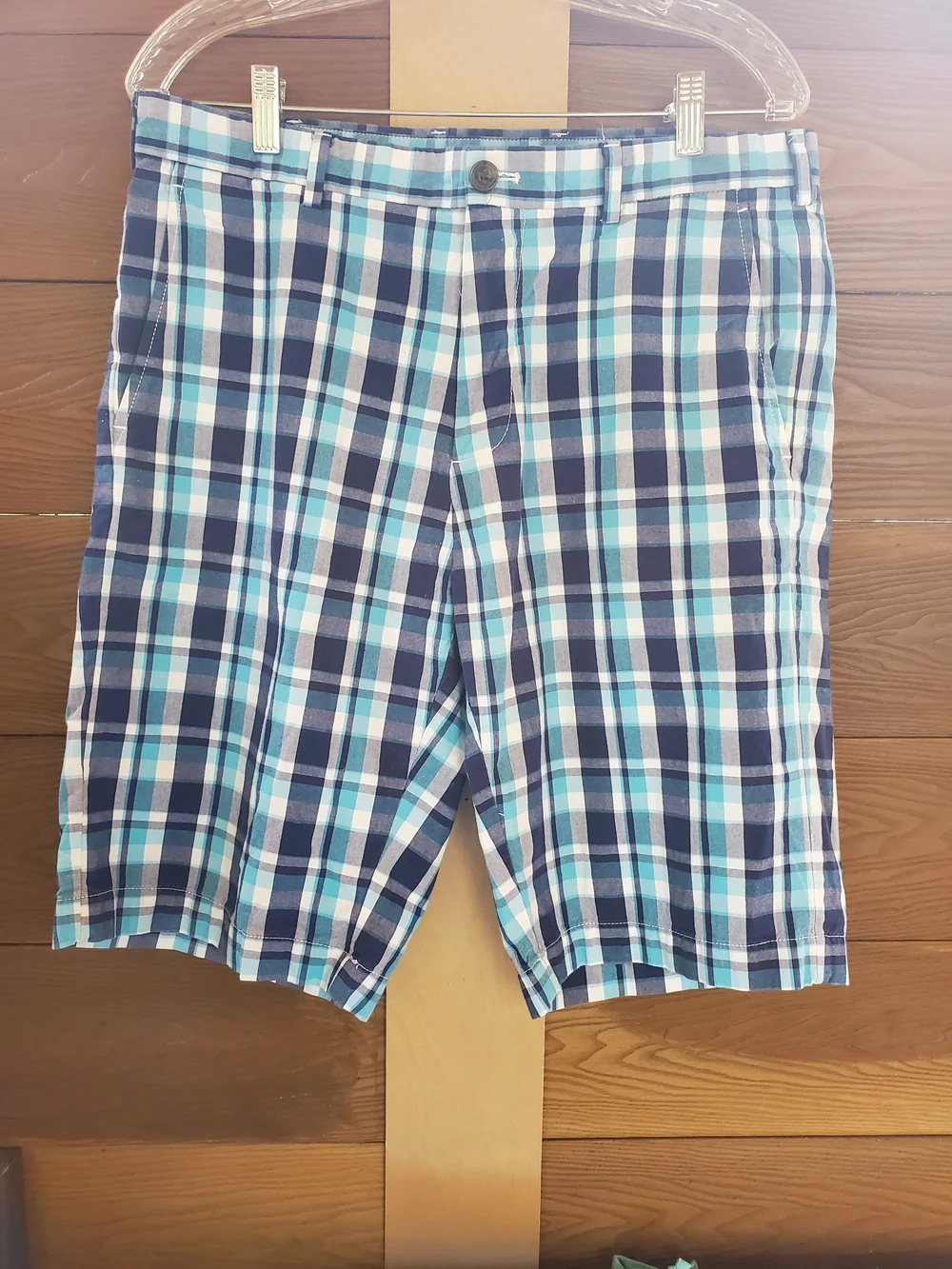 Classic Navy Crew Tee with Blue Plaid Shorts